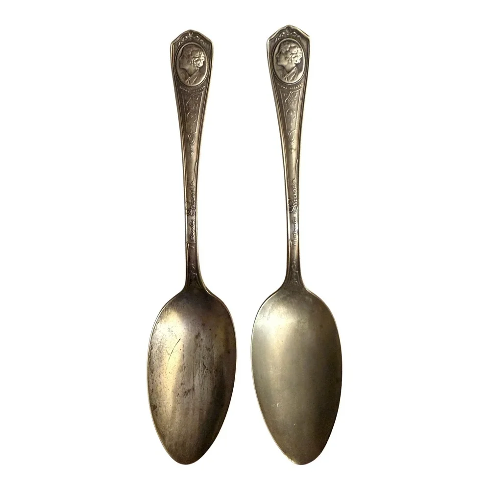 Vintage Norma Shearer‎ Commemorative Spoon Set Ornate Portrait Embossed